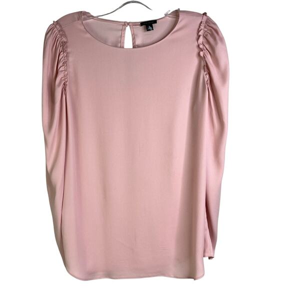 Ann Taylor Blouse Women Medium Pink Puff Ruffled Long Sleeves Classy Classic Top - Picture 1 of 10